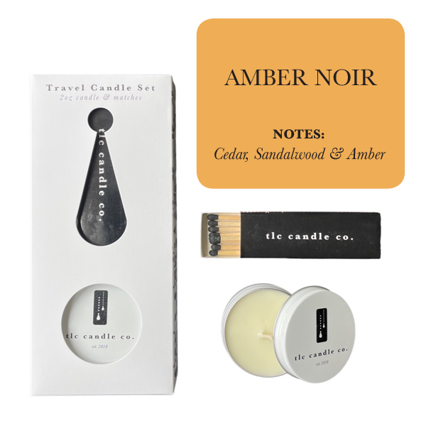 Amber Noir Travel Candle with Matches – Soy Wax