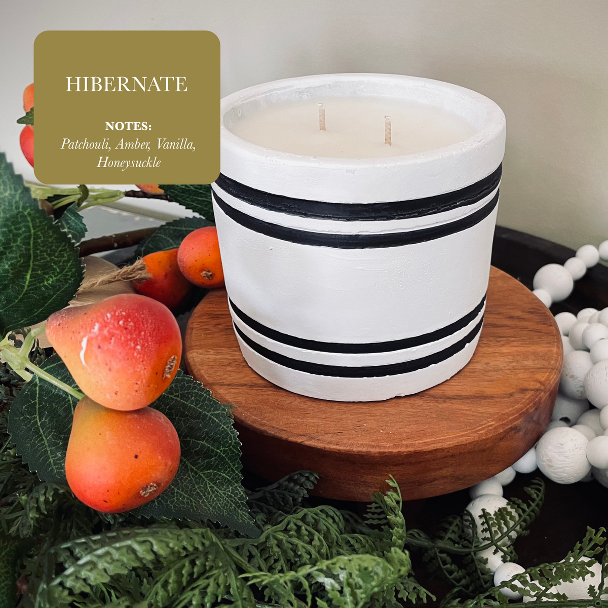Luxury Small Striped Stone Designer Candle - Hibernate